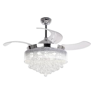 46 in. LED Indoor Chrome Downrod Mount Retractable Ceiling Fan with Light Kit and Remote Control