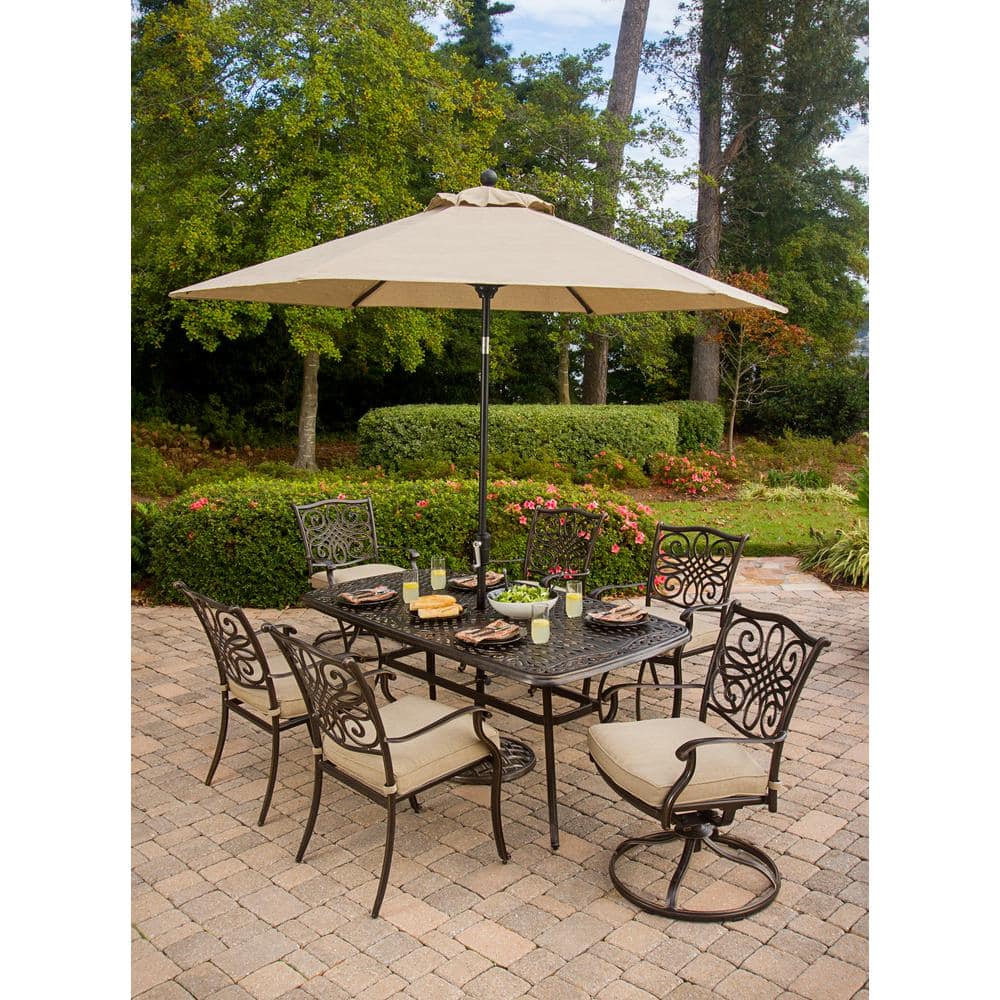 Hanover Tan 9 Ft. Aluminum Patio Umbrella with Easy-Crank Lever