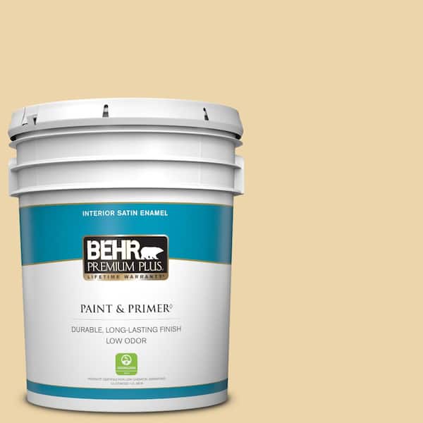 BEHR PREMIUM PLUS 5 gal. #ICC-51 Sweet Marzipan Satin Enamel Low Odor Interior Paint & Primer