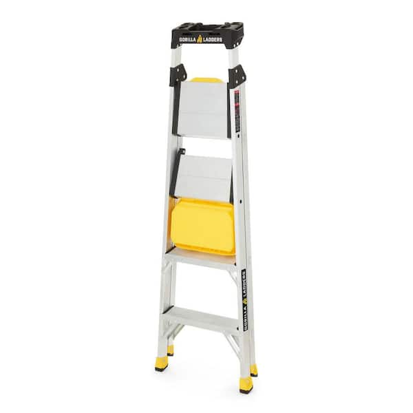 Gorilla Ladders - 5.5 ft. Aluminum Dual Platform Heavy-Duty Ladder with Project Bucket(10 ft. Reach), 300 lb. Capacity Type IA Duty Rating