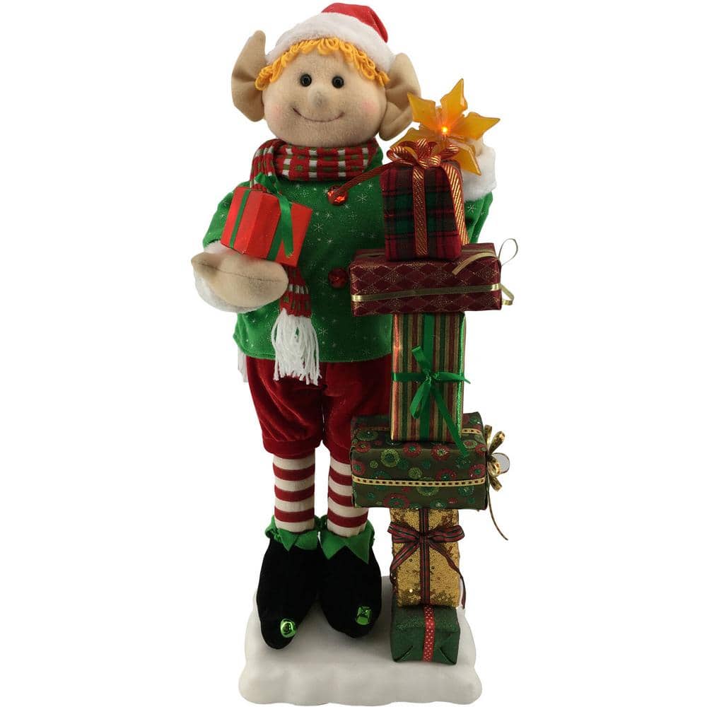 30 in. Christmas Elf with Lighted Star, Gift Sack and Music
