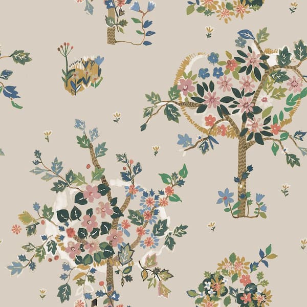 RoomMates Grey Taupe Flowering Peace Tree Vinyl Peel and Stick Matte Wallpaper