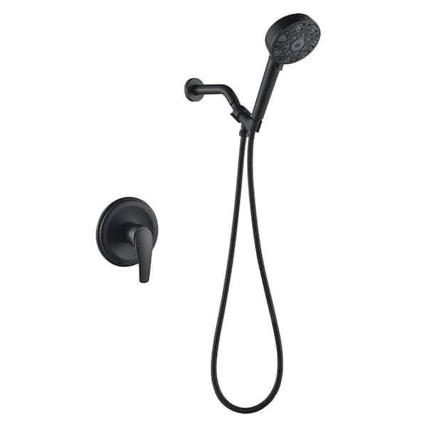 AIMADI Single Handle 7-Spray Filtered Shower Faucet 1.8 GPM with Pressure Balance Brass Wall Mount Shower System in Matte Black