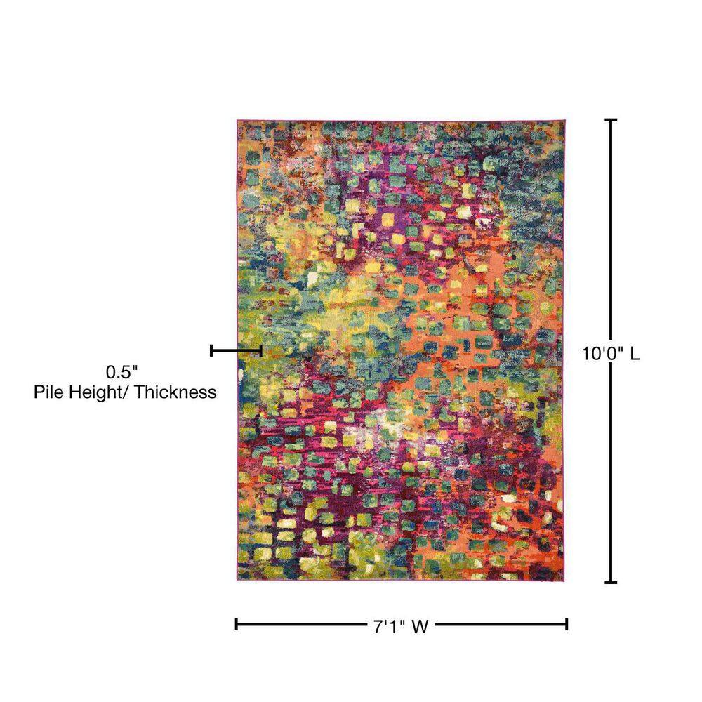 Colorful Abstract Rectangular Synthetic Indoor Area Rug