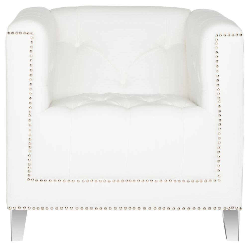White Tufted Acrylic Barrel Accent Chair with Nailhead Trim