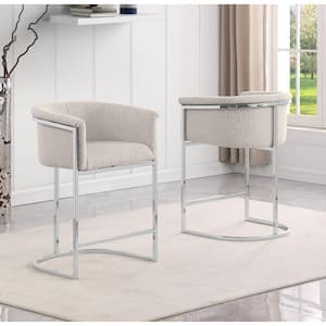 Luke 30 in. Cream Low Back Metal Frame Chrome Base Barstool (Set of 2)