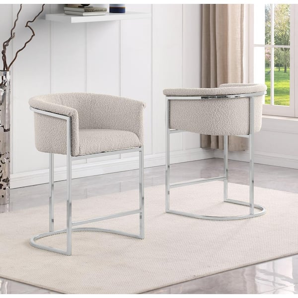 Best Quality Furniture Luke 30 in. Cream Low Back Metal Frame Chrome Base Barstool (Set of 2)