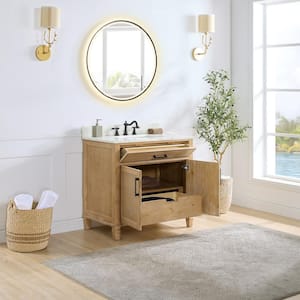Solana 36 in. W x 22 in. D x 34 in. H Single Sink Bath Vanity in Weathered Fir with White Quartz Top and Mirror