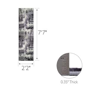 Allerick Vintage Monochromatic Gray Faded 2 ft. x 8 ft. Abstract Polypropylene Runner Area Rug