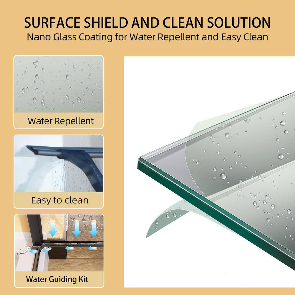 Matte Black Frameless Pivot Shower Door with Clear Tempered Glass