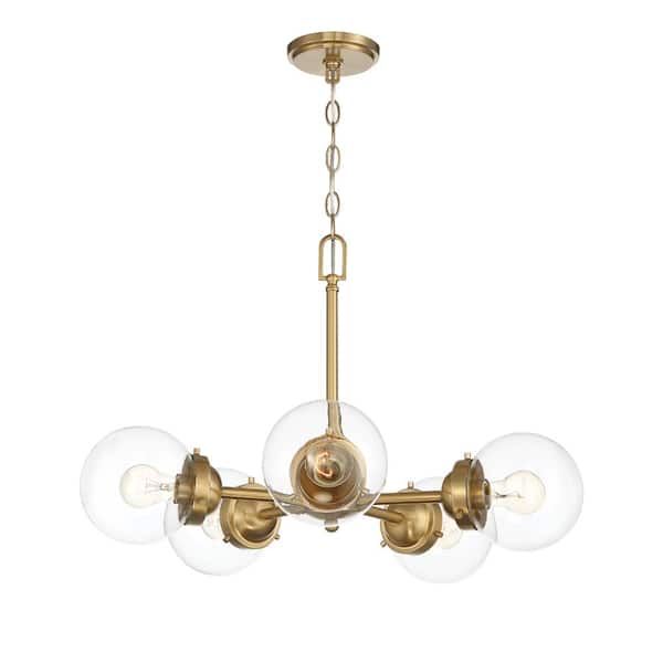 Knoll 5-Light Brushed Gold Retro Sputnik Chandelier for Dining Areas with No Bulbs Included