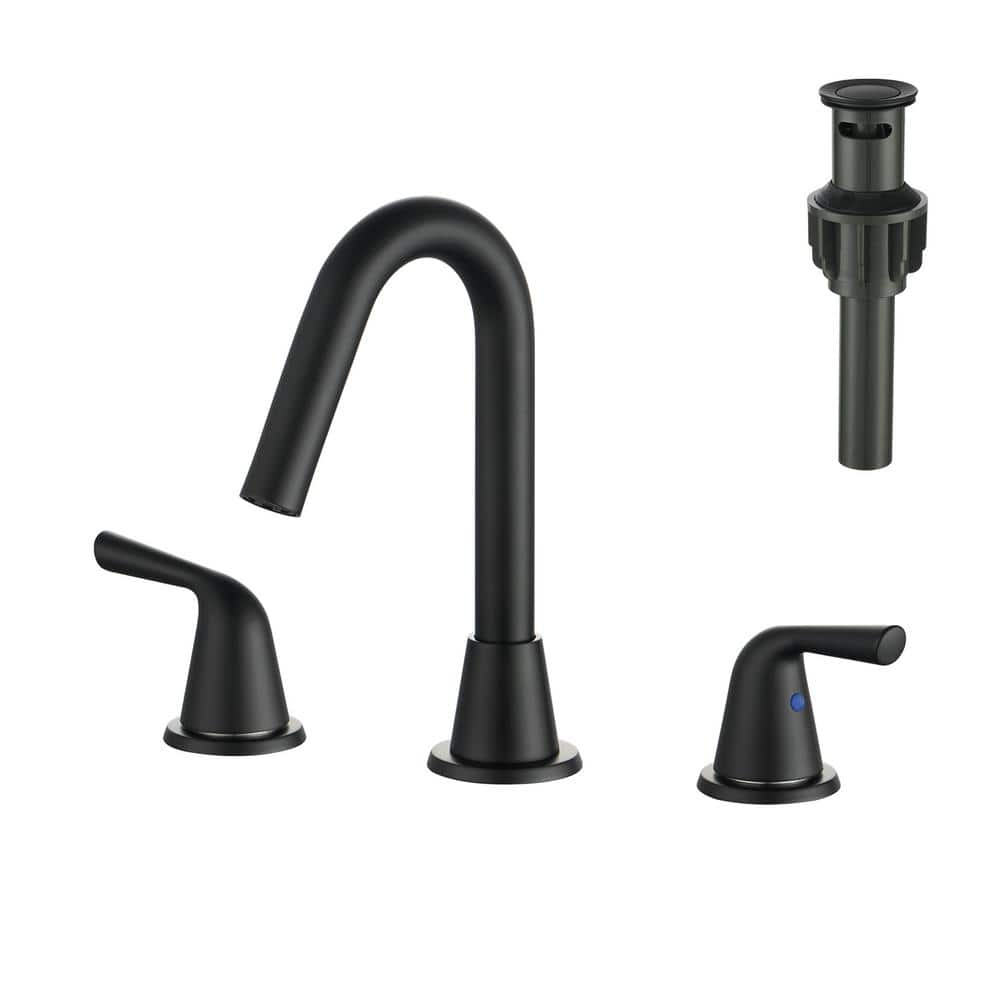 Matte Black High Arc Double Handle Widespread Bathroom Faucet