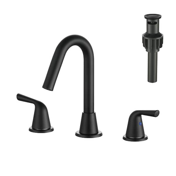 8 in. Widespread Double Handle Bathroom Faucet with Pop Up Drain and cUPC Certified Supply Lines in Matte Black
