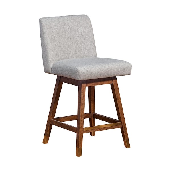 Armen Living Basila 36.5 in. Product Height Brown Oak Swivel Wood 26 in. Seat Height Bar Stool with Taupe Fabric Seat