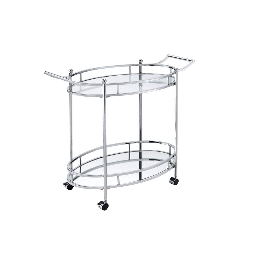 Tileon Chrome 2-Tier Kitchen Cart With Oval Glass Top AYBSZHD1967 - The ...