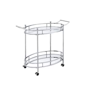 Chrome 2-Tier Kitchen Cart With Oval Glass Top