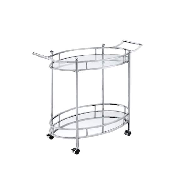 Tileon Chrome 2-Tier Kitchen Cart With Oval Glass Top