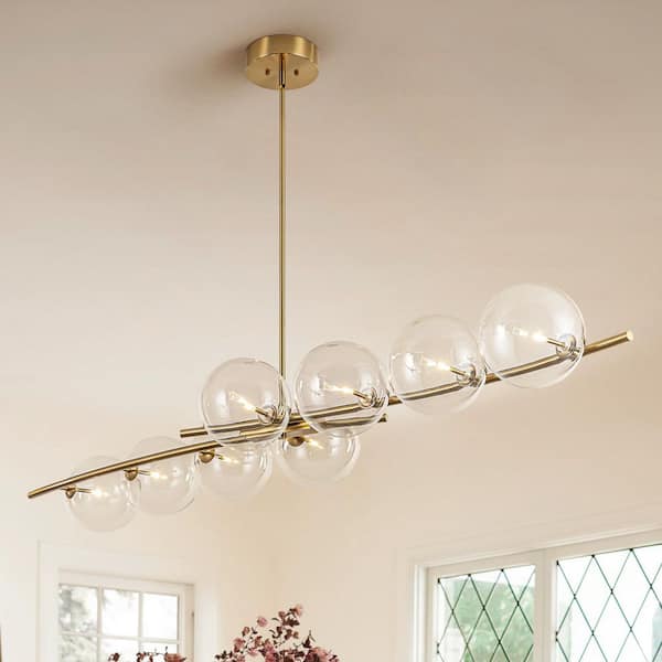 Jairdan 8-Light Modern Linear Clear Glass Globe Pendant Light for Kitchen Island