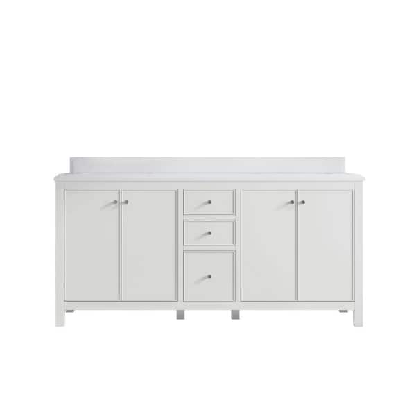 Willow Collections Chicago 72 in. Double Sink Freestanding White Bath Vanity with White Qt. Top Unassembled