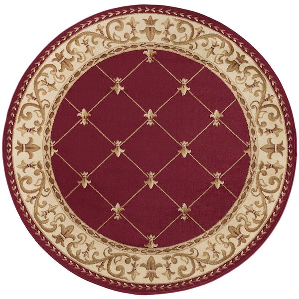 Tayse Rugs Sensation Border Red 6 ft. Round Indoor Area Rug