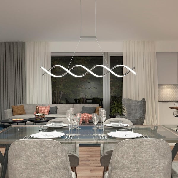 Artika DNA Linear 16-Watt 1 Light Chrome Modern Integrated LED Pendant Light Fixture for Dining Room or Kitchen