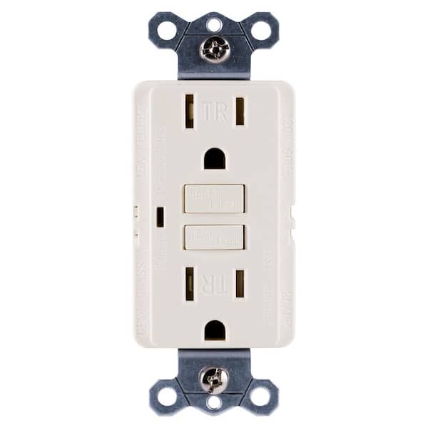 GE 15 Amp Tamper-Resistant Self-Test GFCI Outlet, Light Almond