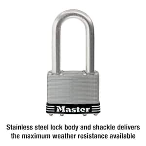 Stainless Steel Outdoor Padlock with Key, 2 in. Wide, 2-1/2 in. Shackle