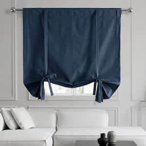 Noble Navy Blue Dune Textured Solid Cotton 46 in. W x 63 in. L Room Darkening Rod Pocket Tie-Up Window Shade (1 Panel)