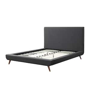 Alaric Charcoal Full Size Platform Bed Upholstered Linen