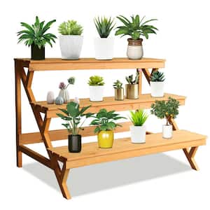 35 in. L x 23 in. H x 23 in. D Outdoor Step Wooden Plant Stand Planter Shelf (3-Tier)
