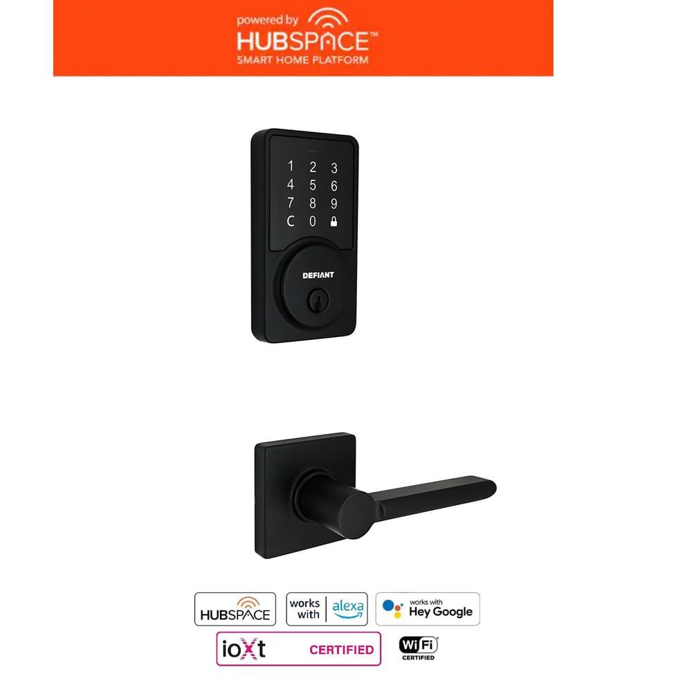 Hubspace Matte Black Square Pincode Deadbolt with Tonebridge Hall/Closet Do