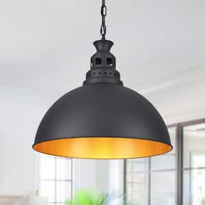 1-Light Black Dome Hanging Pendant Light Chandelier Lighting with Metal Cover for Kitchen Island