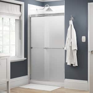Traditional 47-3/8 in. W x 70 in. H Semi-Frameless Sliding Shower Door in Chrome with 1/4 in. Tempered Frosted Glass