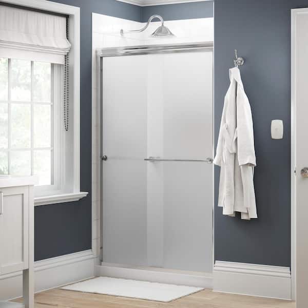 Delta Traditional 47-3/8 in. W x 70 in. H Semi-Frameless Sliding Shower Door in Chrome with 1/4 in. Tempered Frosted Glass