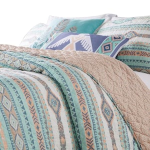 2-Piece Blue Solid Twin Size Microfiber Quilt Set