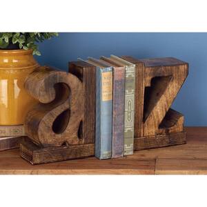 Brown Mango Wood A Z Bookends (Set of 2)