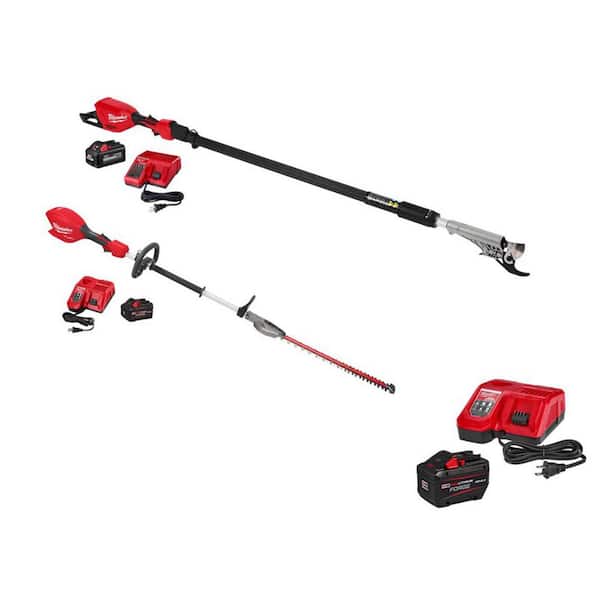 M18 Brushless 18V Cordless Telescoping Pole Pruning Shears Kit, Battery/Charger w/ M18 Hedge Trimmer, FORGE Starter Kit