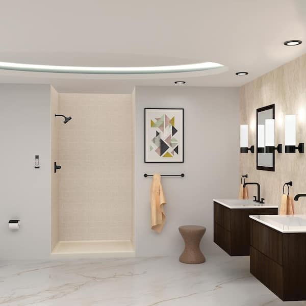 Transolid SaraMar 36 in. x 48 in. x 96 in. 3-Piece Easy Up Adhesive Alcove Shower Wall Surround in Cashew