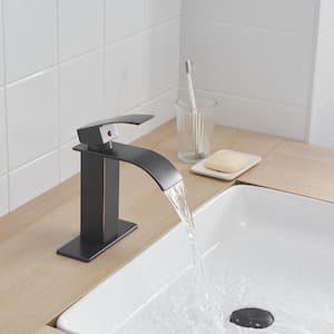 Waterfall Single Hole Single-Handle Low-Arc Bathroom Faucet With Pop-up Drain Assembly in Oil Rubbed Bronze