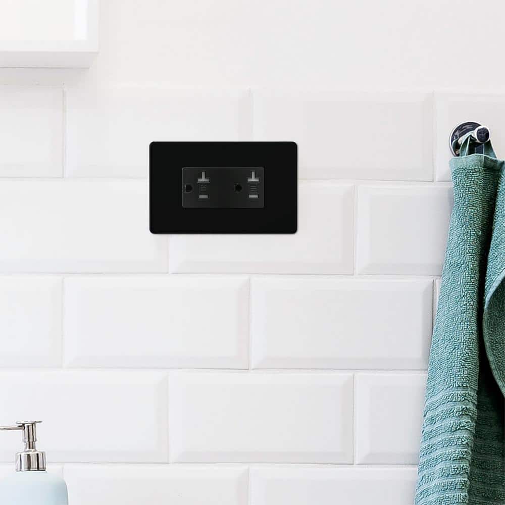 Black Tamper-Resistant Duplex Outlet with Wall Plate
