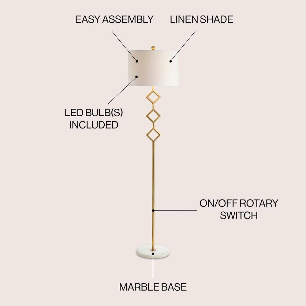 61.5" Gold Metal Floor Lamp with White Linen Shade