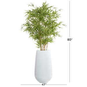 80 in. H Bamboo Artificial Tree with Realistic Leaves and White Fiberglass Pot