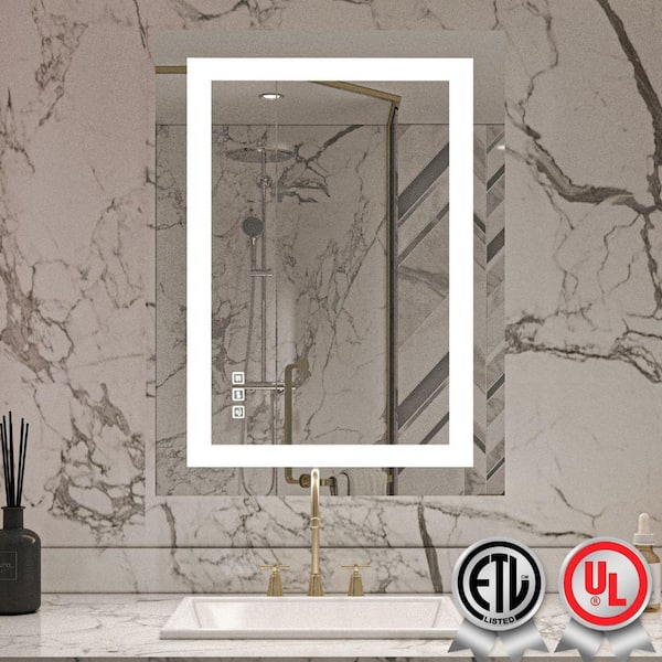 Super Bright 24 in. W x 32 in. H Rectangular Frameless Anti-Fog LED Wall Bathroom Vanity Mirror with Front Light