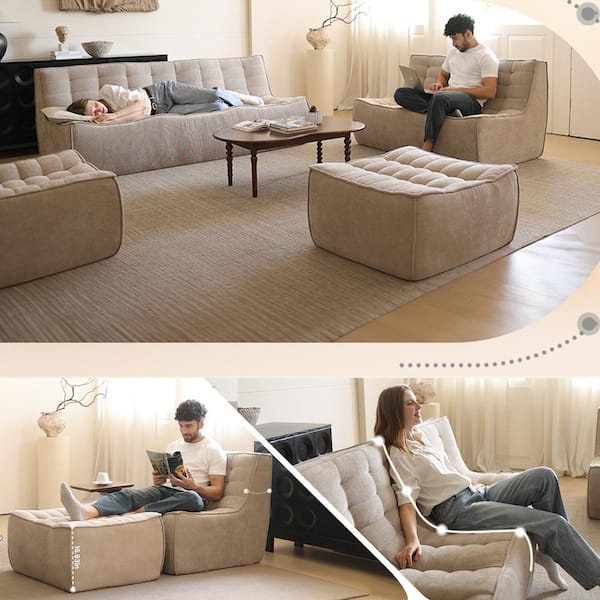 Magic Home Khaki Armless Linen Modular Straight Sofa Fireside  Lazy Floor Couch Chair for Living Room, Apartment MH-131KH-S1