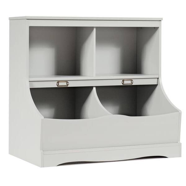 2-Shelf Grey Wooden Kids Multi-Functional Bookcase Floor Toy Storage Display