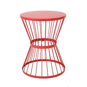 16.25 in. W Round Metal Outdoor Side Table, End Table Coffee Table Patio Table Accent Table for Bistro Balcony in Red