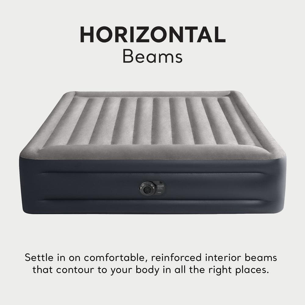King Size Gray and Black Raised Air Mattress with Built-In Pump