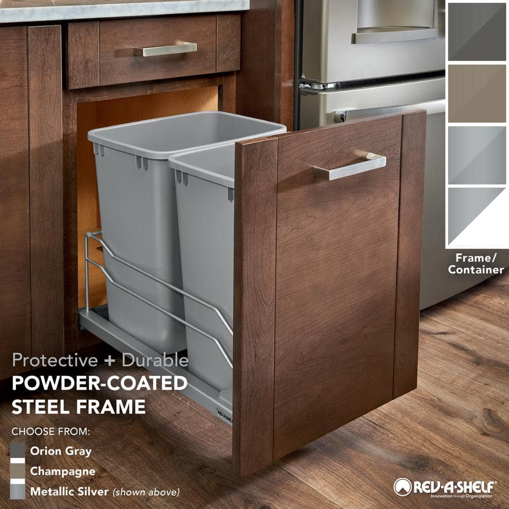 Champagne Double Pull-Out Trash Can with Soft-Close Slides