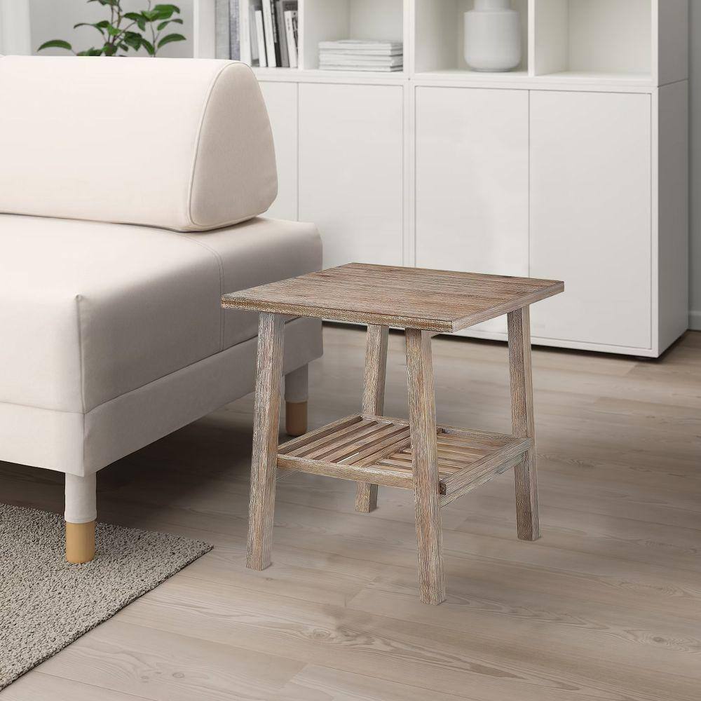 Rustic Brown Farmhouse 23" Wood End Table with Slatted Shelf