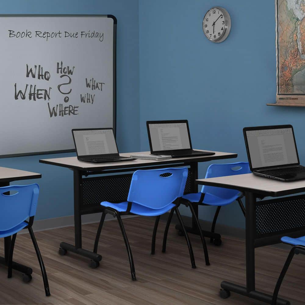 Kobe 60 in. x 24 in. Maple Flip-Top Privacy Nesting Table Desk, 2 M Stack Chairs-Blue price history on PriceWatchPro